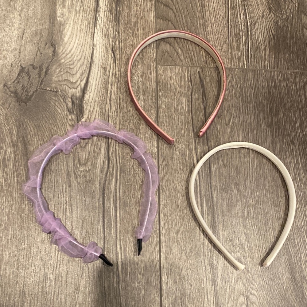 Bundle of Three Headbands, Satin and Chiffon Headbands, Pink, Purple and White